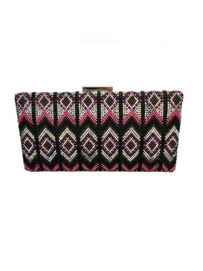Nina NY Beaded Geometric Minaudière Clutch | Rhinestone Evening Bag- MSRP $125